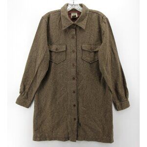 VINTAGE Gap Top Large Wool Shirt Jacket Herringbone Leather Patches
